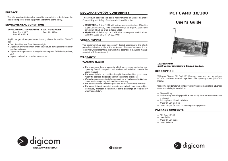 Image de la première page du manuel de l'appareil PCI LAN 10-100