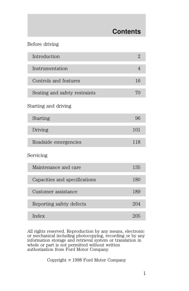 Page 1 de la notice Manuel utilisateur Mercury Sable (1996)