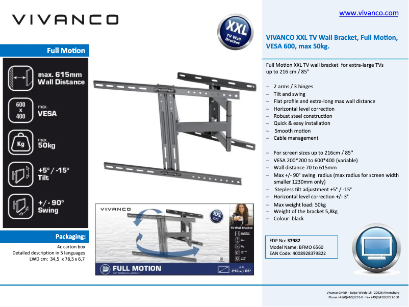 Página 1 del manual Ficha técnica Vivanco BFMO 6560
