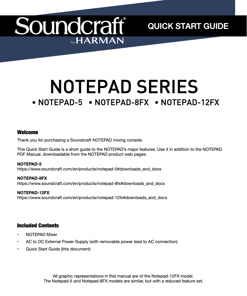 Page n°1 - Guide de démarrage rapide Soundcraft Notepad-8FX
