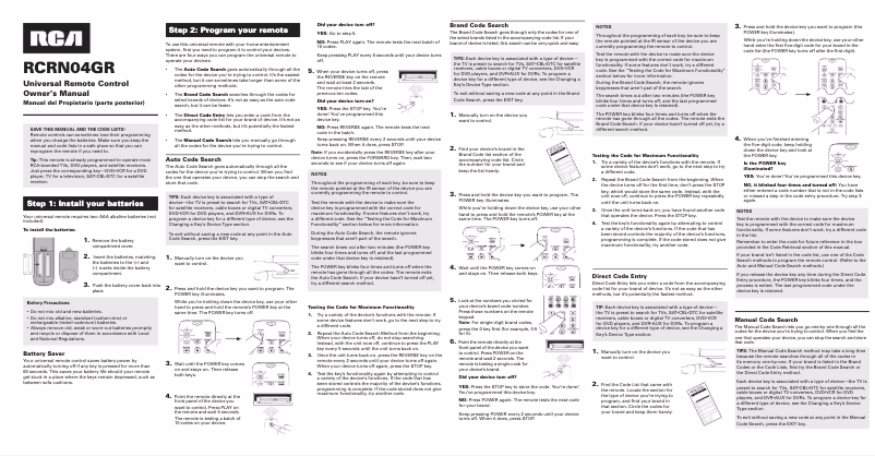 Page 1 de la notice Manuel utilisateur audiovox RCRN04GR