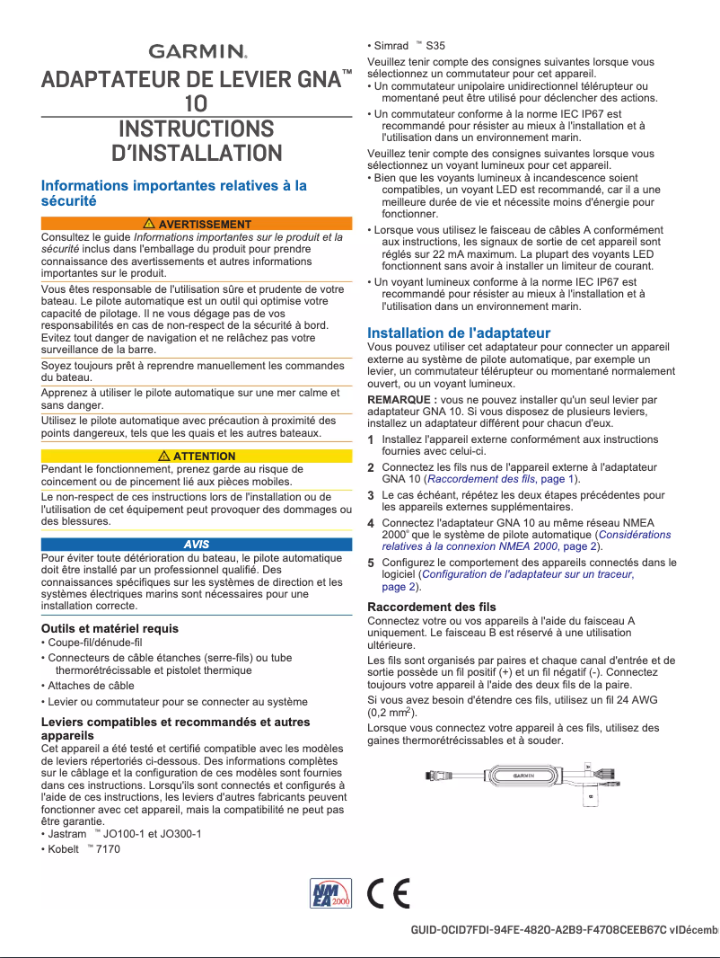 Page n°1 - Manuel utilisateur Garmin GNA 10