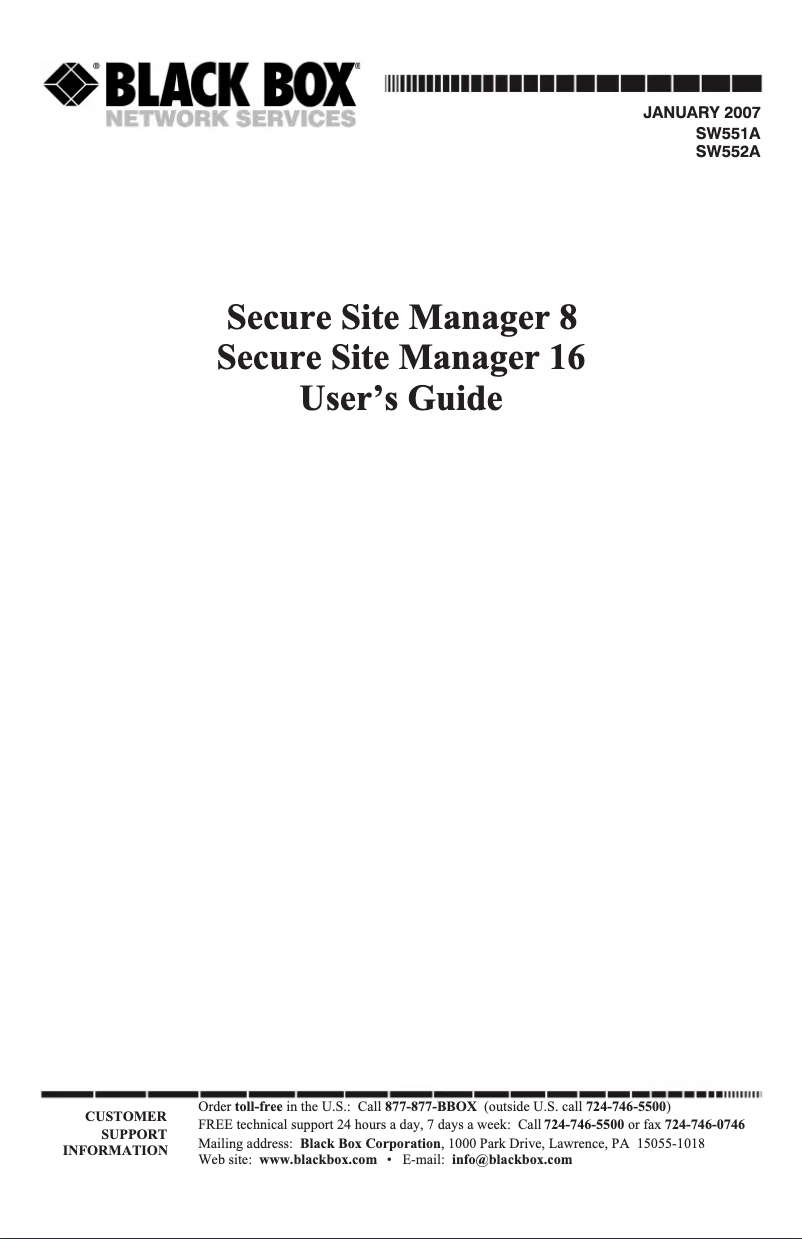 Page 1 de la notice Manuel utilisateur Black Box SW552A