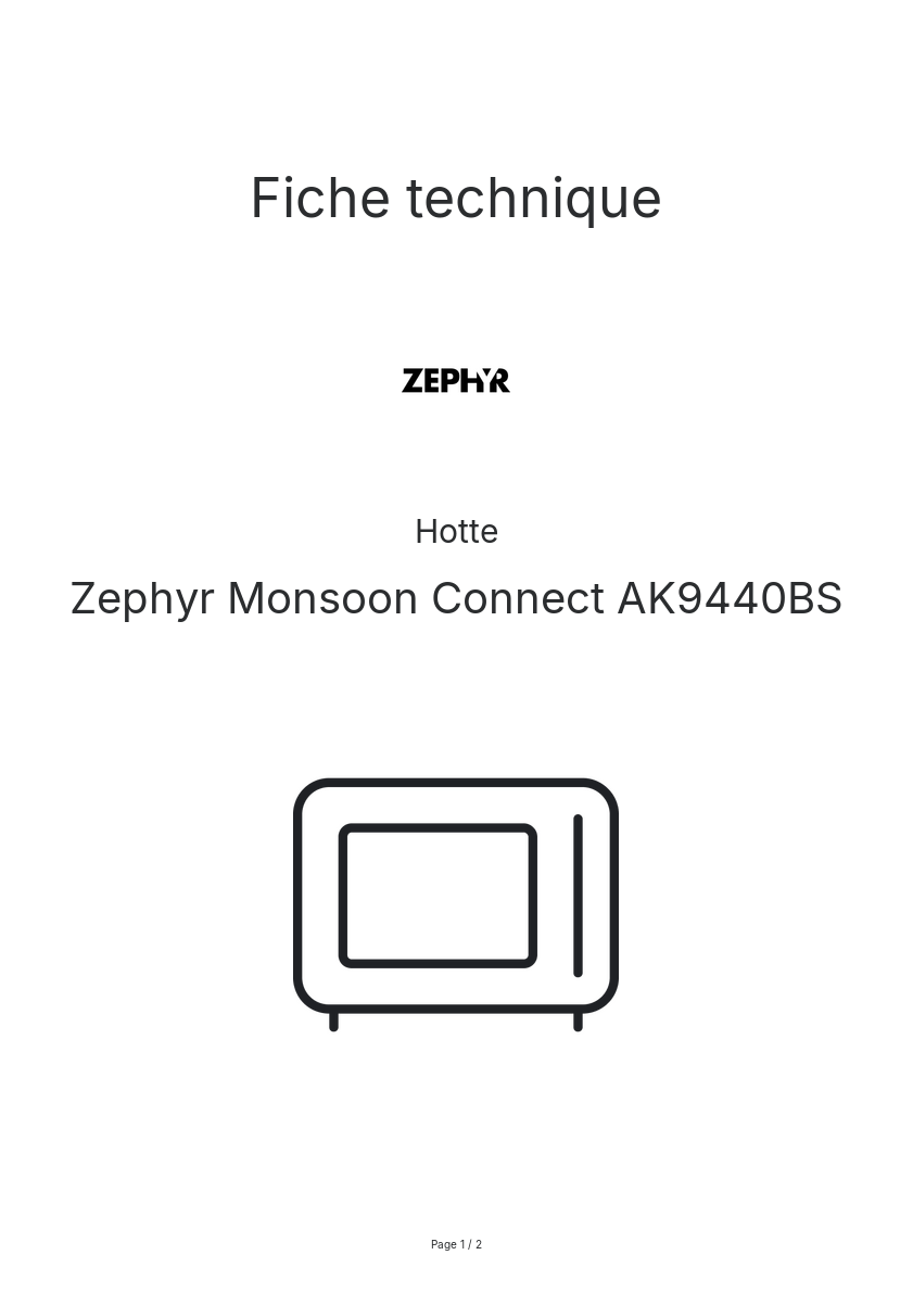 Page n°1 - Fiche technique Zephyr Monsoon Connect AK9440BS