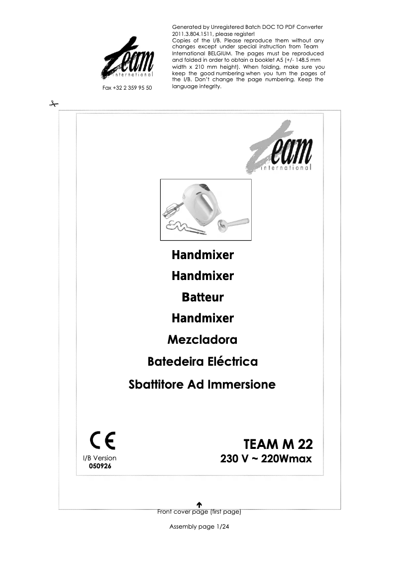 First page image of the manual for M 22