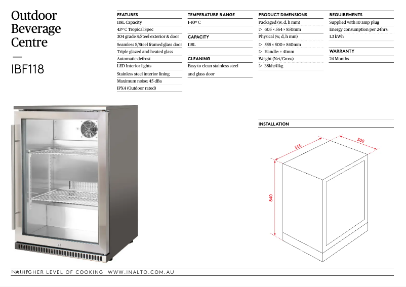 Page 1 de la notice Manuel utilisateur InAlto IBF118