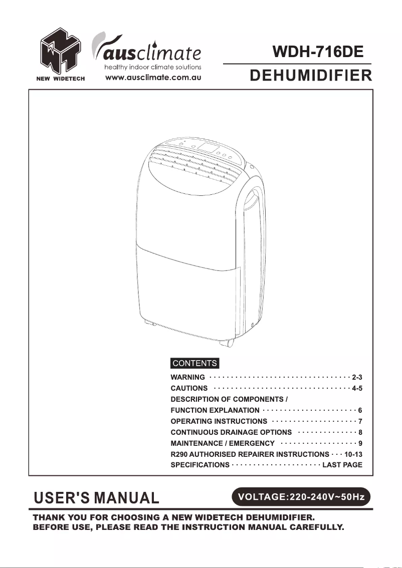 Image de la première page du manuel de l'appareil WDH-716DE