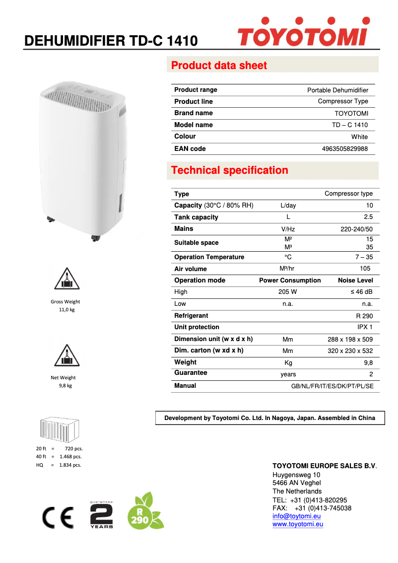Page n°1 - Fiche technique Toyotomi TD-C1410