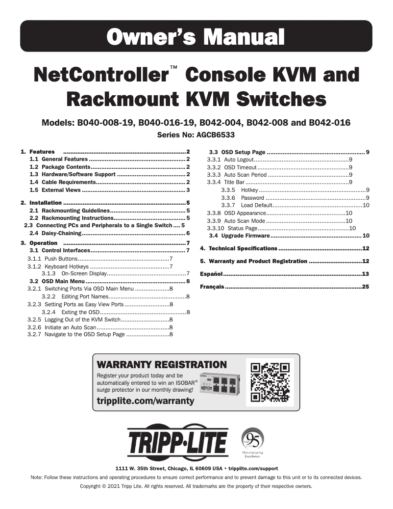 Page 1 de la notice Manuel utilisateur Tripp Lite B040-008-19