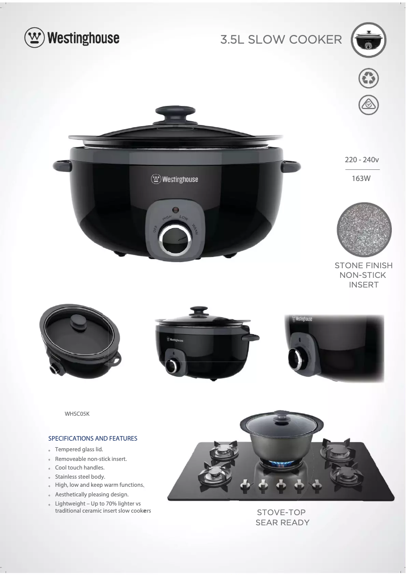 Page 1 de la notice Fiche technique Westinghouse WHSC05K