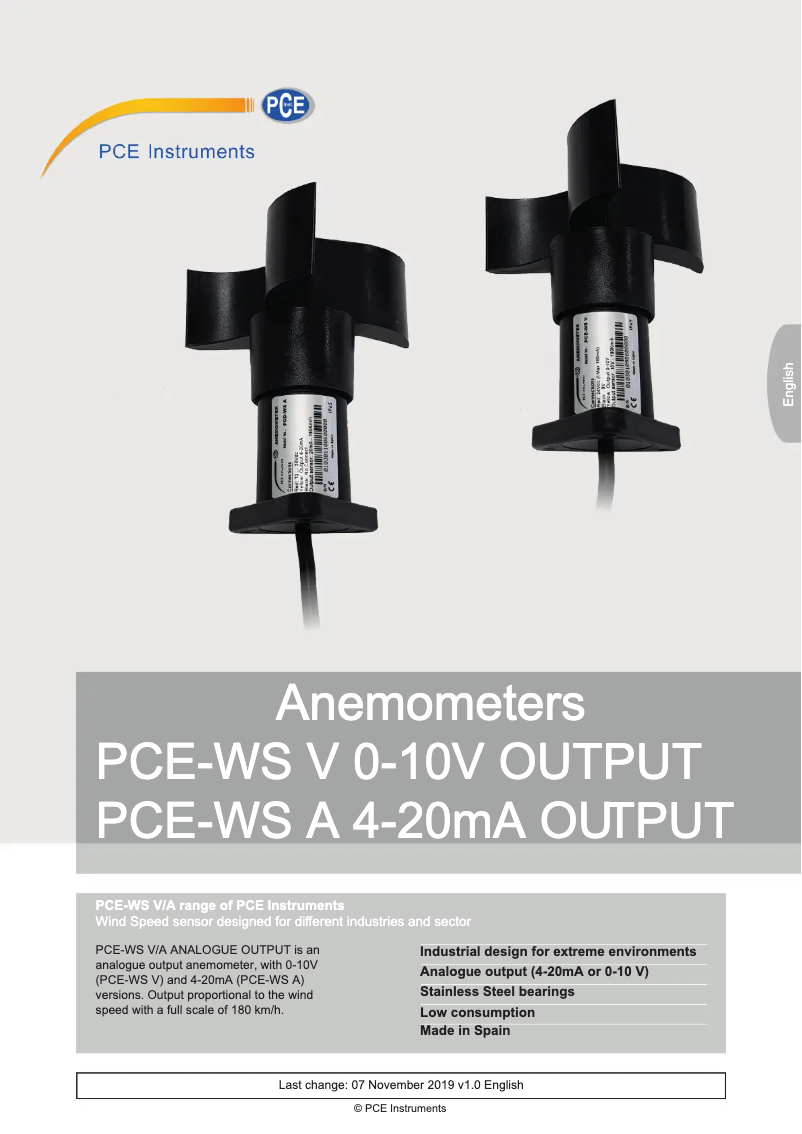 Image de la première page du manuel de l'appareil PCE-WS V