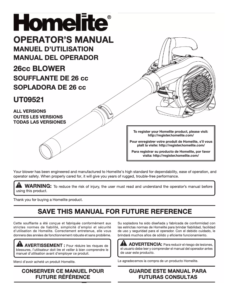 Page 1 de la notice Manuel utilisateur Homelite UT09521