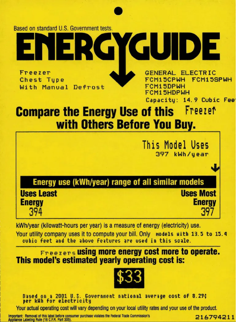 Page 1 de la notice Label énergétique GE FCM15CPWH
