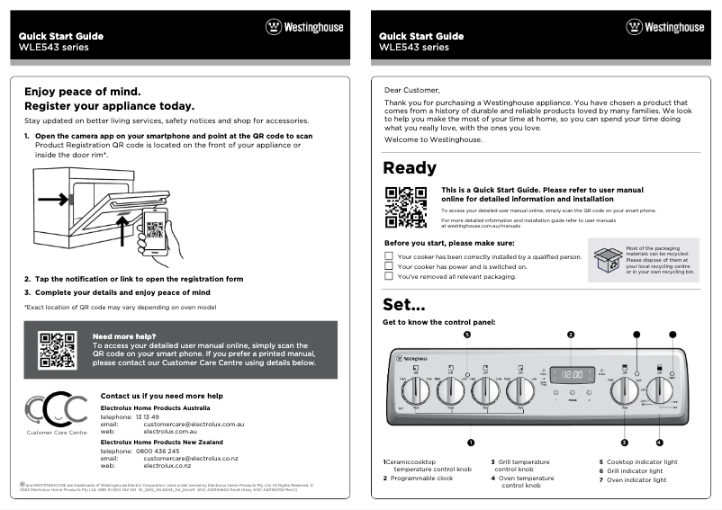 Page n°1 - Guide de démarrage rapide Westinghouse WLE543WCB