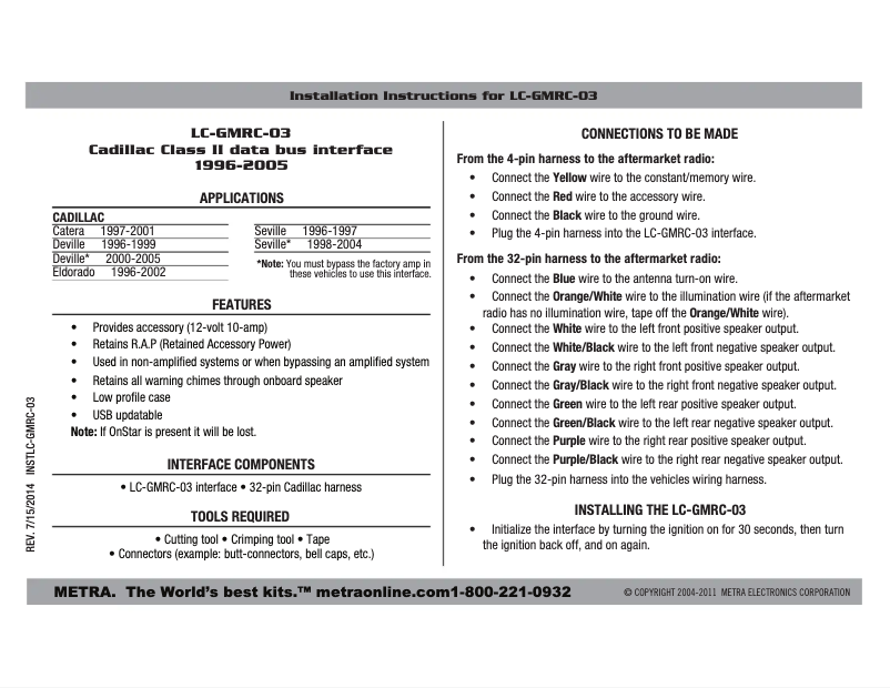 Page n°1 - Manuel utilisateur Metra LC-GMRC-03