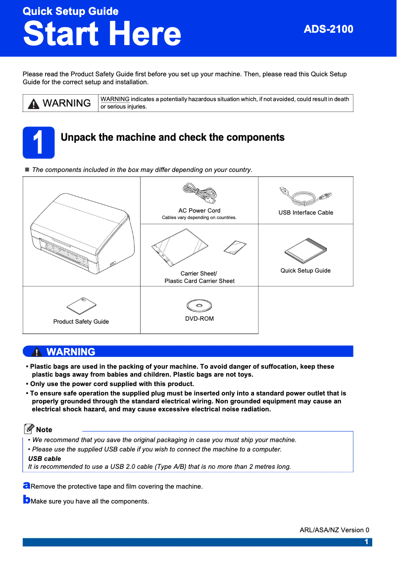 Page 1 de la notice Manuel utilisateur Brother ADS-2100