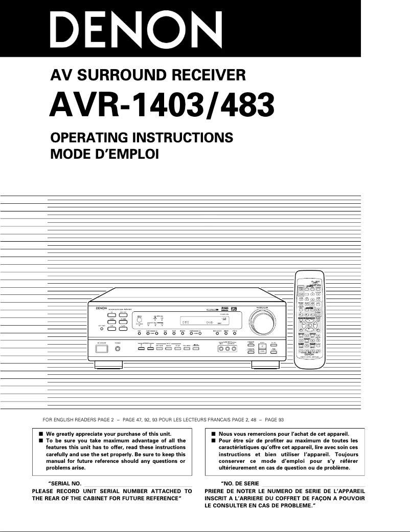 Image de la première page du manuel de l'appareil AVR-483