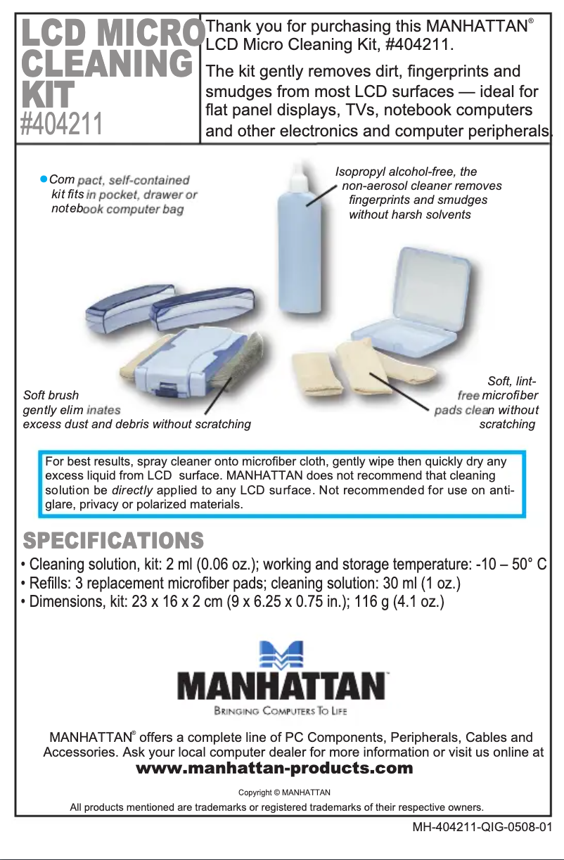 Page n°1 - Manuel utilisateur Manhattan 404211