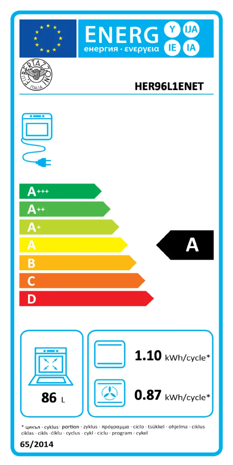 Page n°1 - Label énergétique Bertazzoni HER96L1ENET
