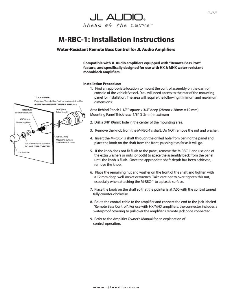 Page n°1 - Manuel utilisateur JL Audio M-RBC-1
