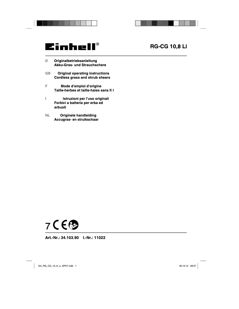 Page 1 de la notice Manuel utilisateur Einhell RG-CG 10,8 Li