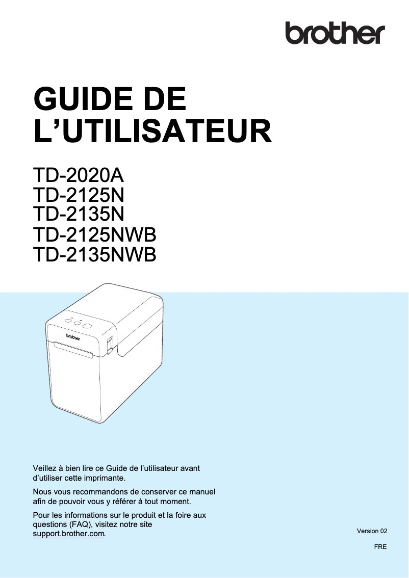 Image de la première page du manuel de l'appareil TD-2135NWB