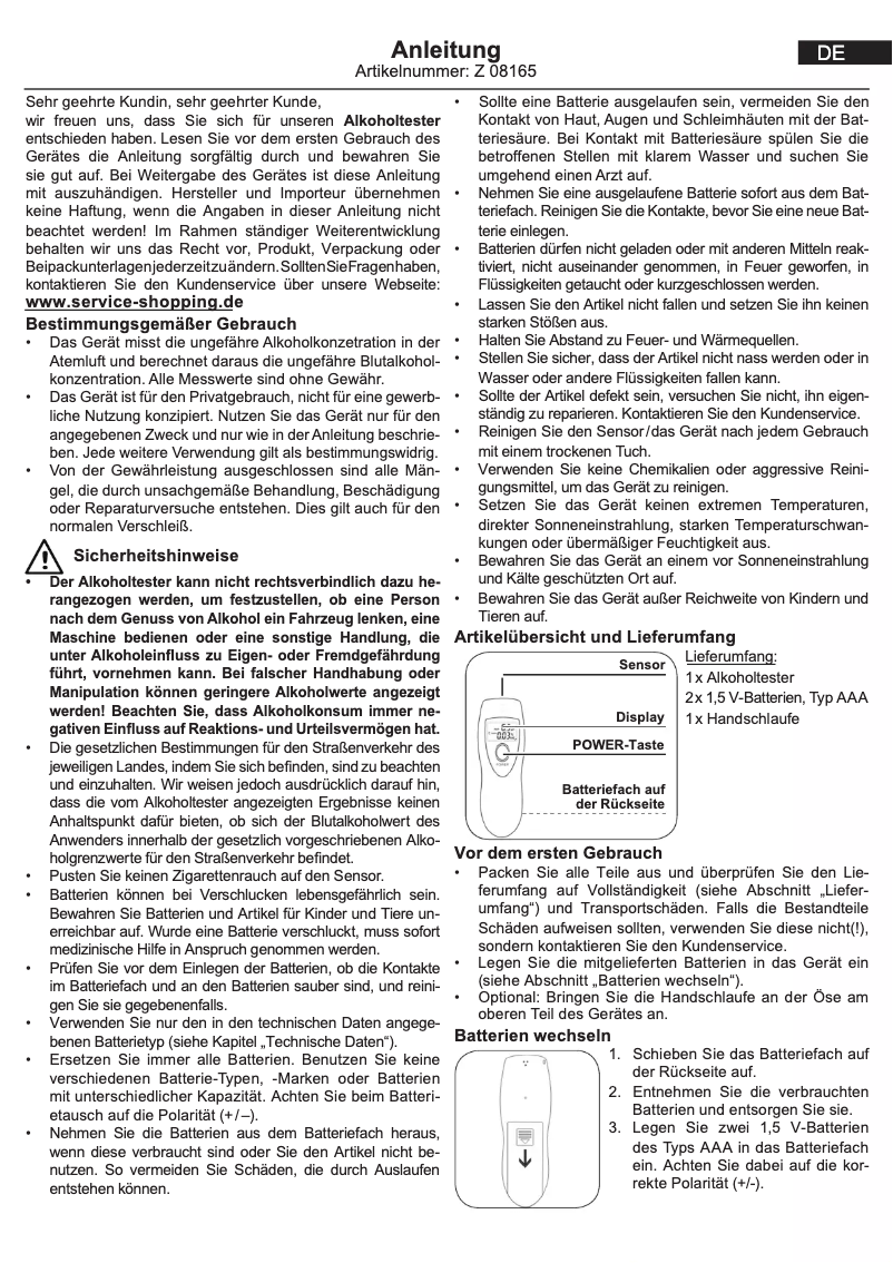 Image de la première page du manuel de l'appareil 08165