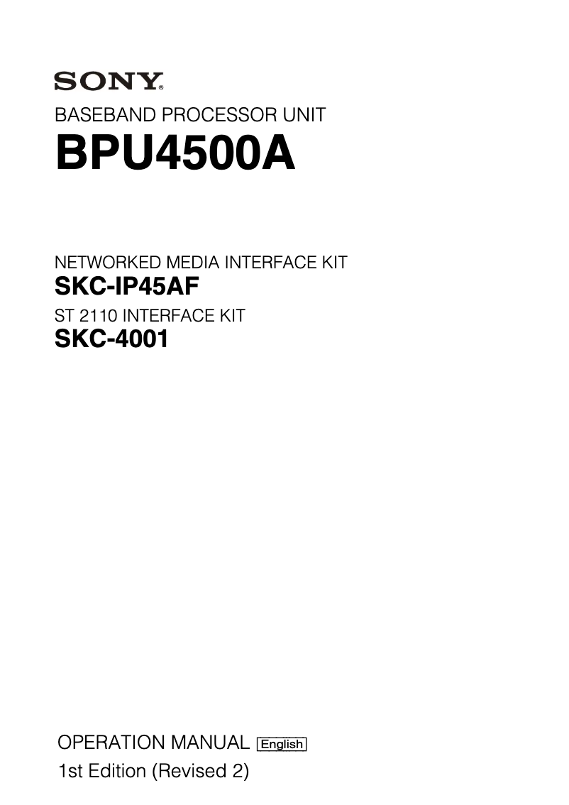 Page n°1 - Manuel utilisateur Sony BPU4500A