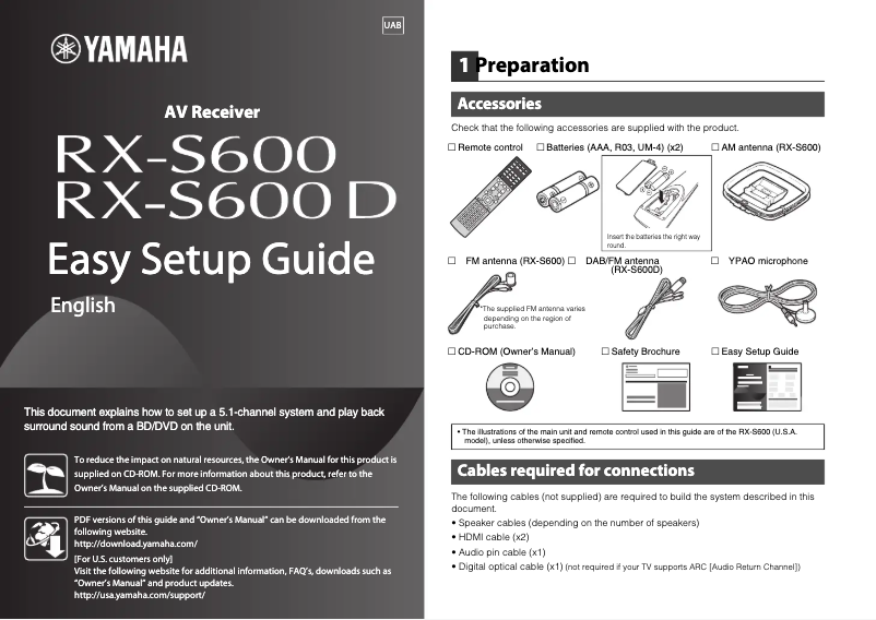Image de la première page du manuel de l'appareil RX-S600D