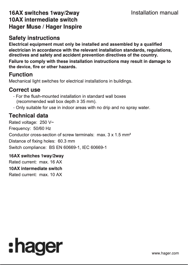 Page 1 de la notice Manuel utilisateur Hager WGCXL111EG