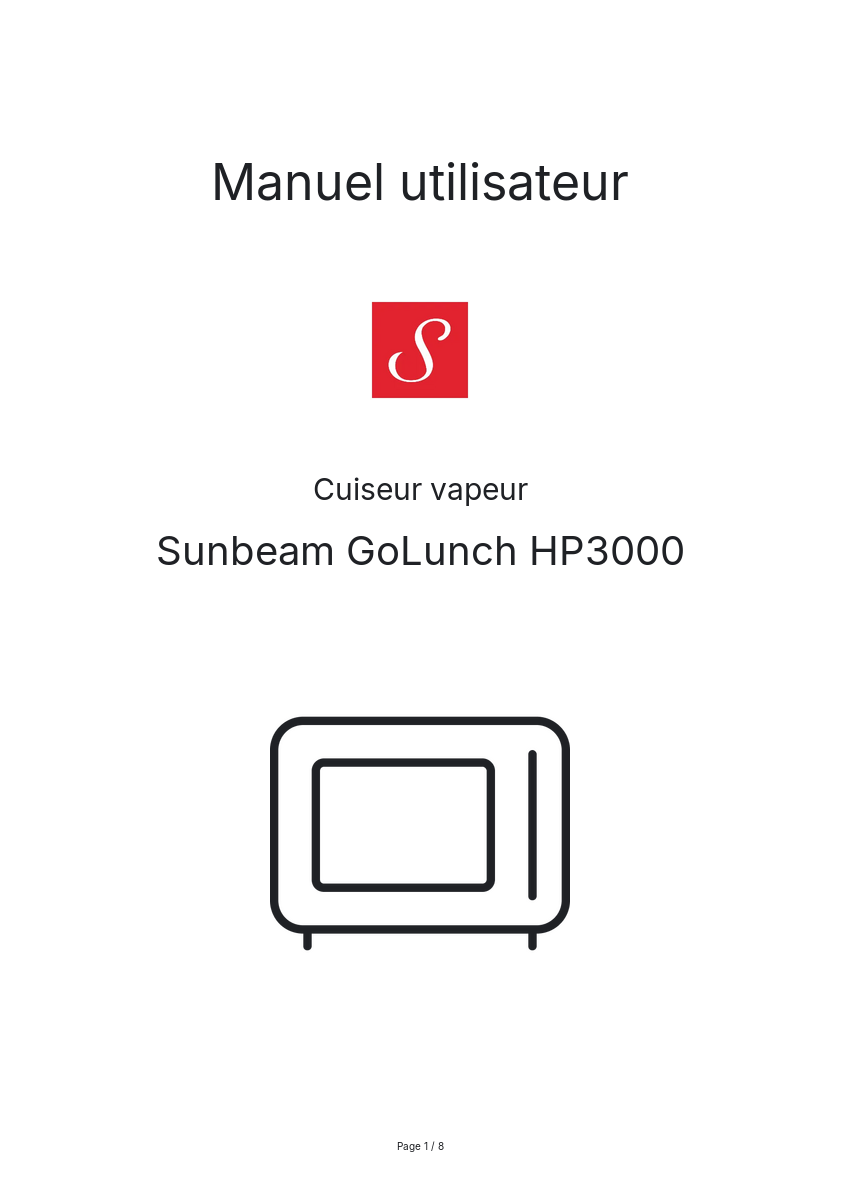 Page n°1 - Manuel utilisateur Sunbeam GoLunch HP3000