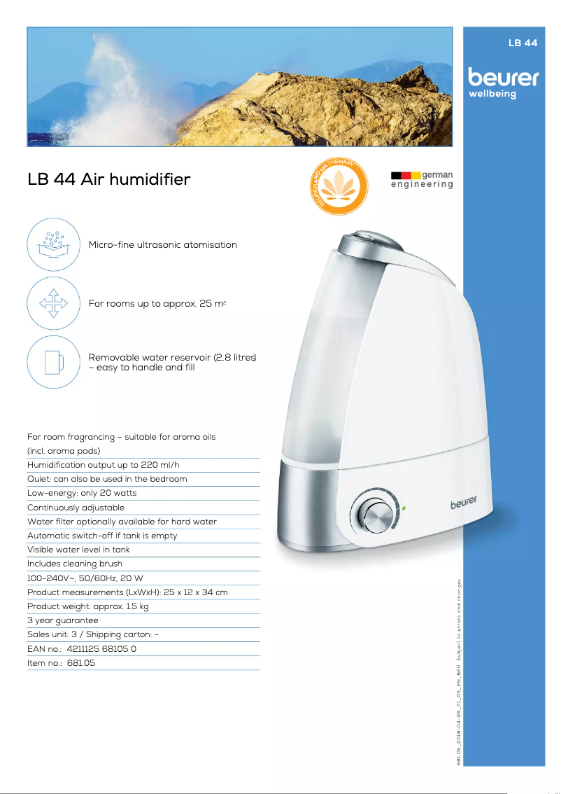 Página 1 del manual Ficha técnica Beurer LB 44