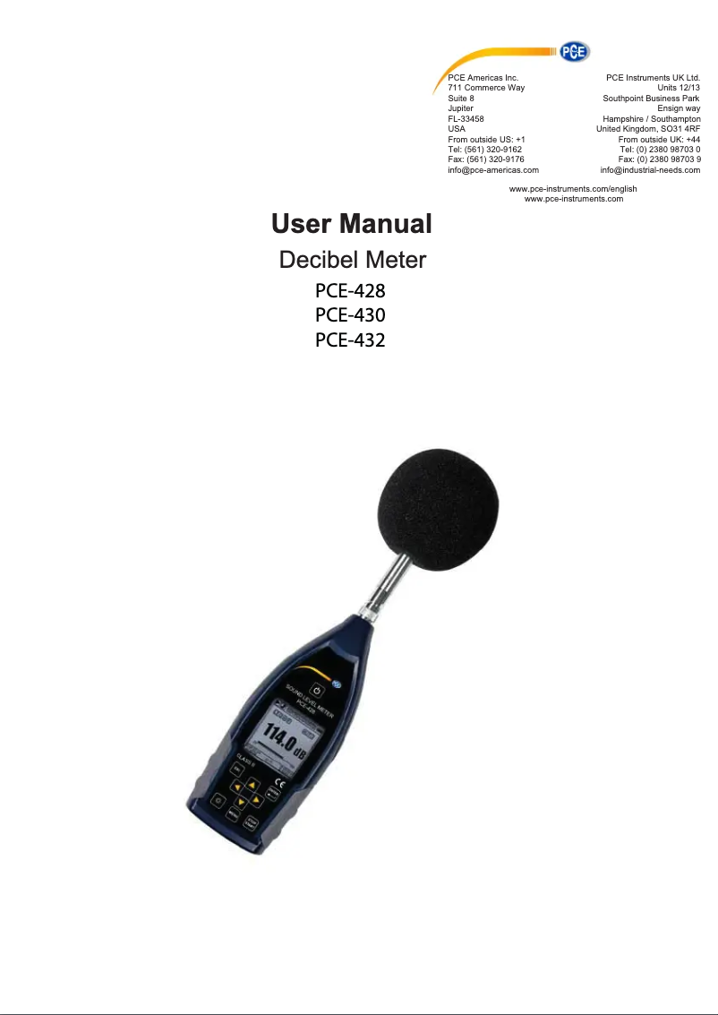 Page n°1 - Manuel utilisateur PCE Instruments PCE-430