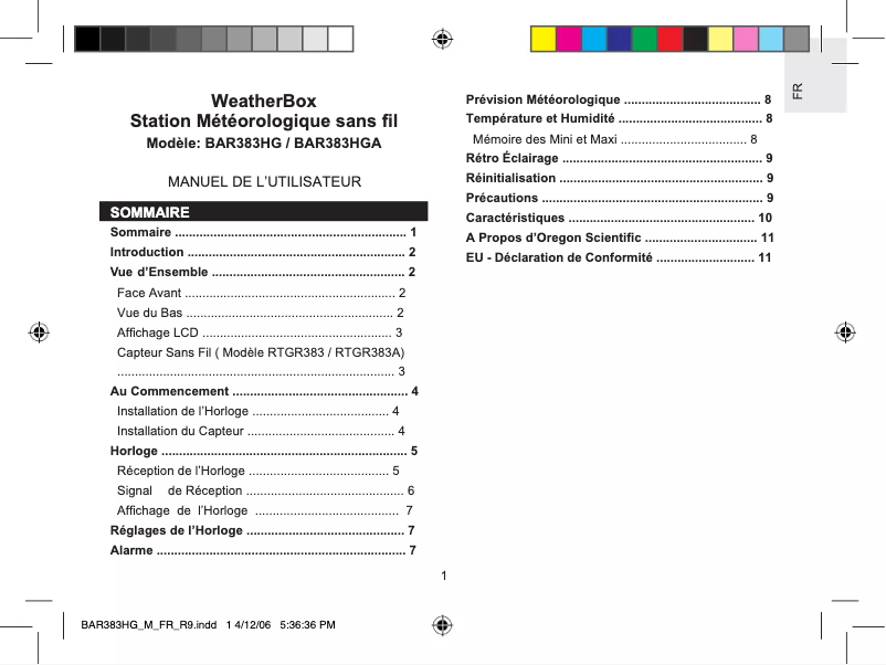 Image de la première page du manuel de l'appareil BAR383HGA