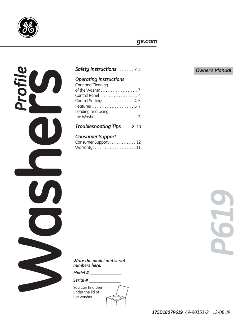 Image de la première page du manuel de l'appareil WPRE6150KWT