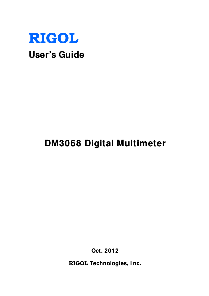 Page 1 de la notice Manuel utilisateur Rigol DM3068