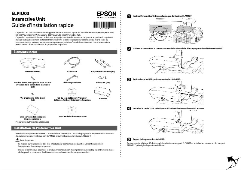 Page 1 de la notice Guide d'installation Epson EB-420