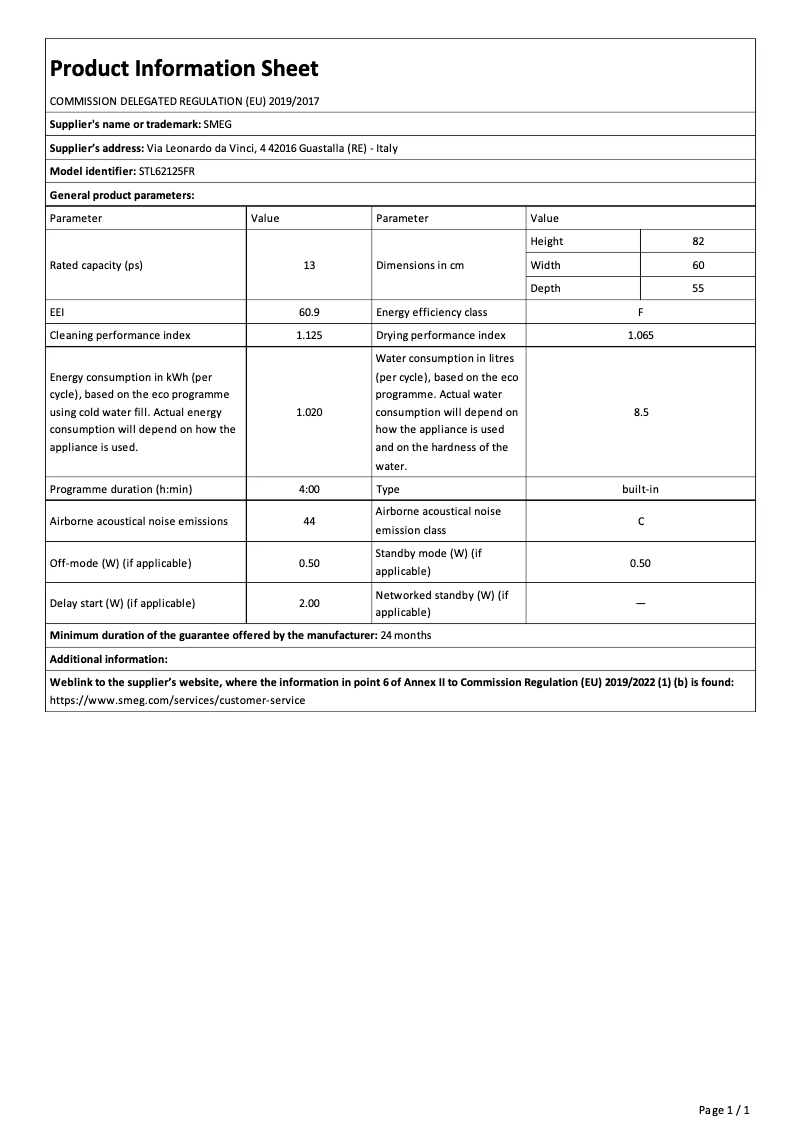 Page n°1 - Brochure Smeg STL62125FR