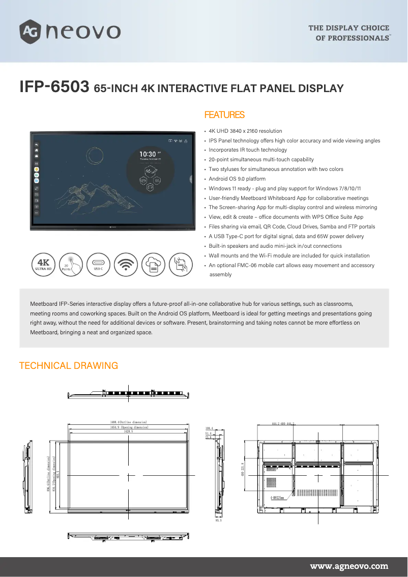 Page 1 de la notice Fiche technique AG Neovo IFP-6503