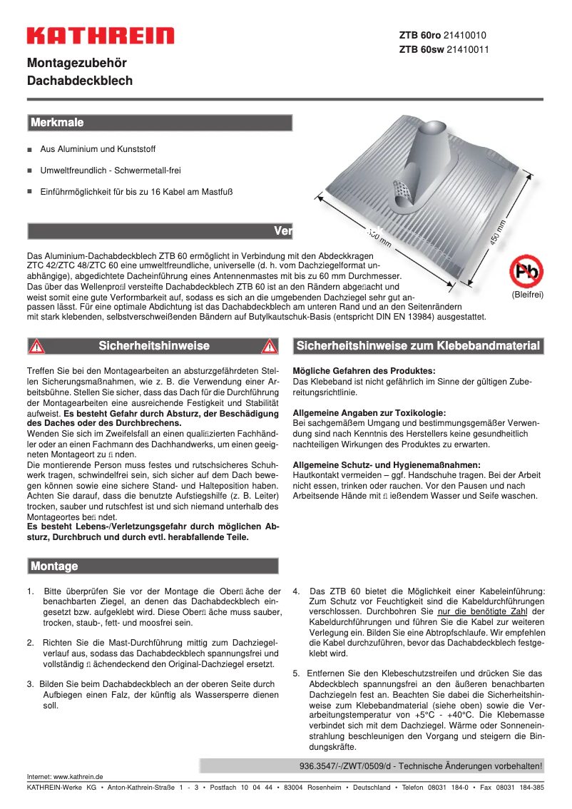 Page n°1 - Manuel utilisateur Kathrein ZTB 60sw