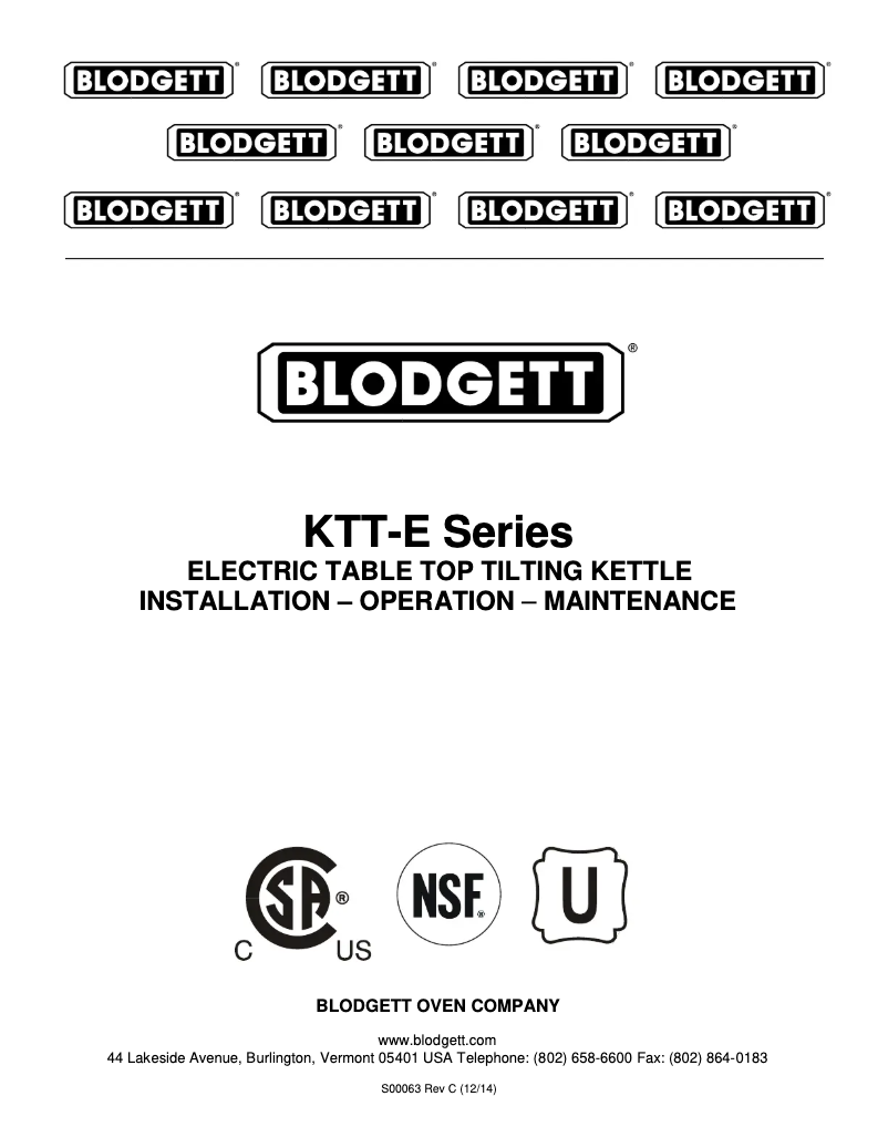 Page 1 de la notice Manuel utilisateur Blodgett KTT-12E