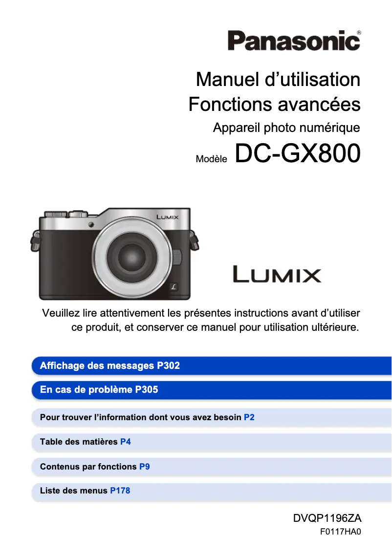 Page 1 de la notice Manuel utilisateur Panasonic Lumix DC-GX800