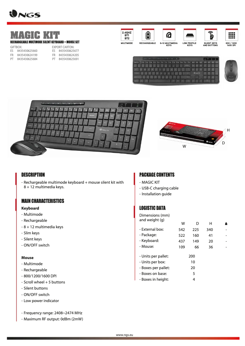 Page 1 de la notice Fiche technique NGS Magic KIT