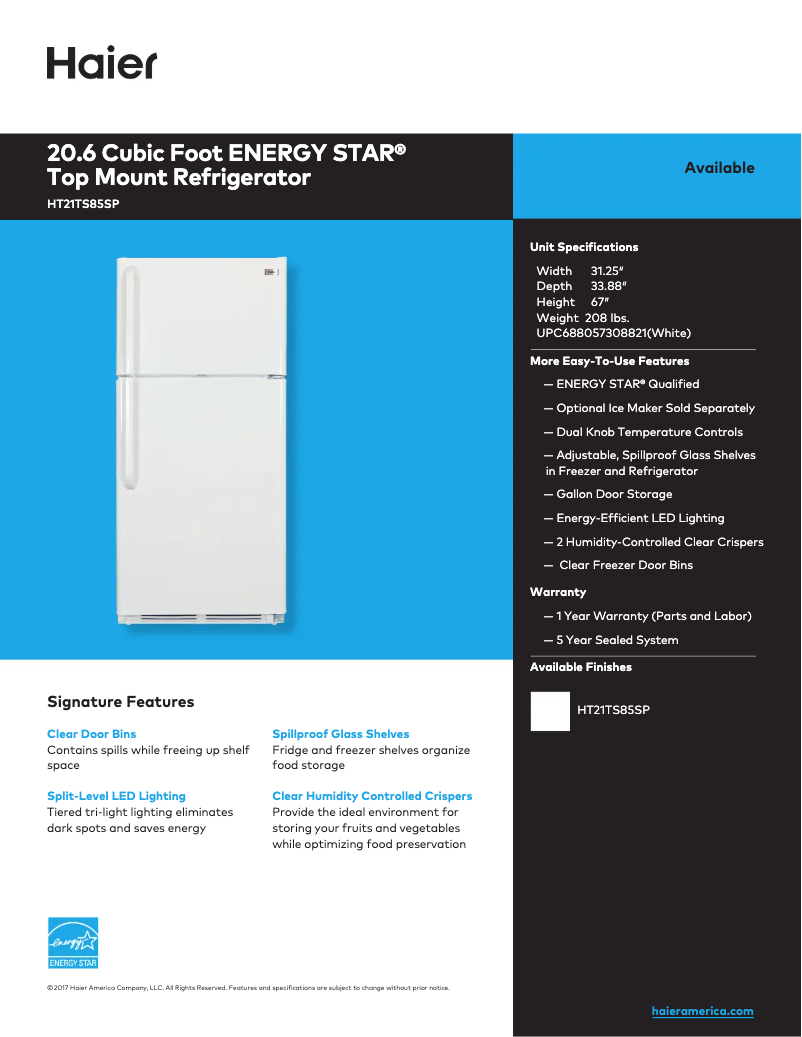 Page n°1 - Fiche technique Haier HT21TS85SP