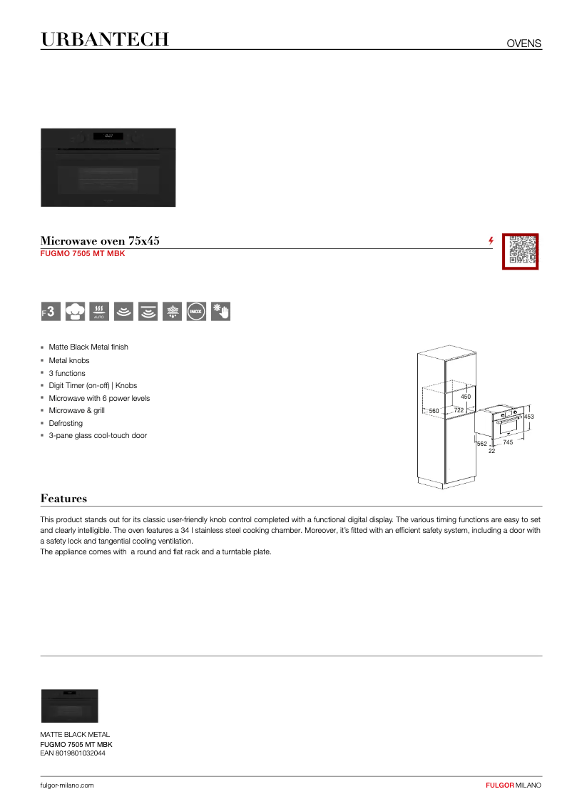 Page n°1 - Fiche technique Fulgor Milano FUGMO 7505 MT MBK