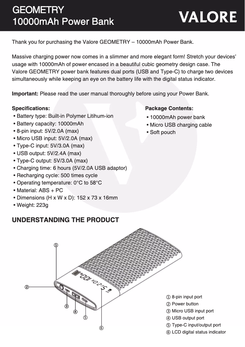 Page 1 de la notice Manuel utilisateur Valore PB24
