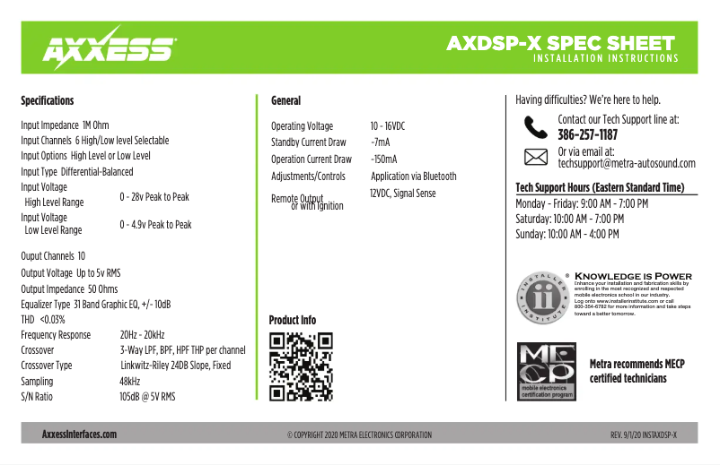 Página 1 del manual Ficha técnica AXESS AXDSPX-A2B1
