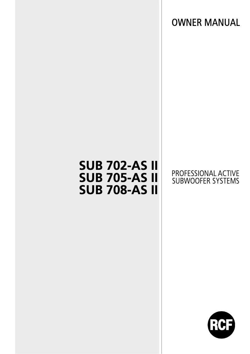 Page 1 de la notice Manuel utilisateur RCF SUB 702-AS II