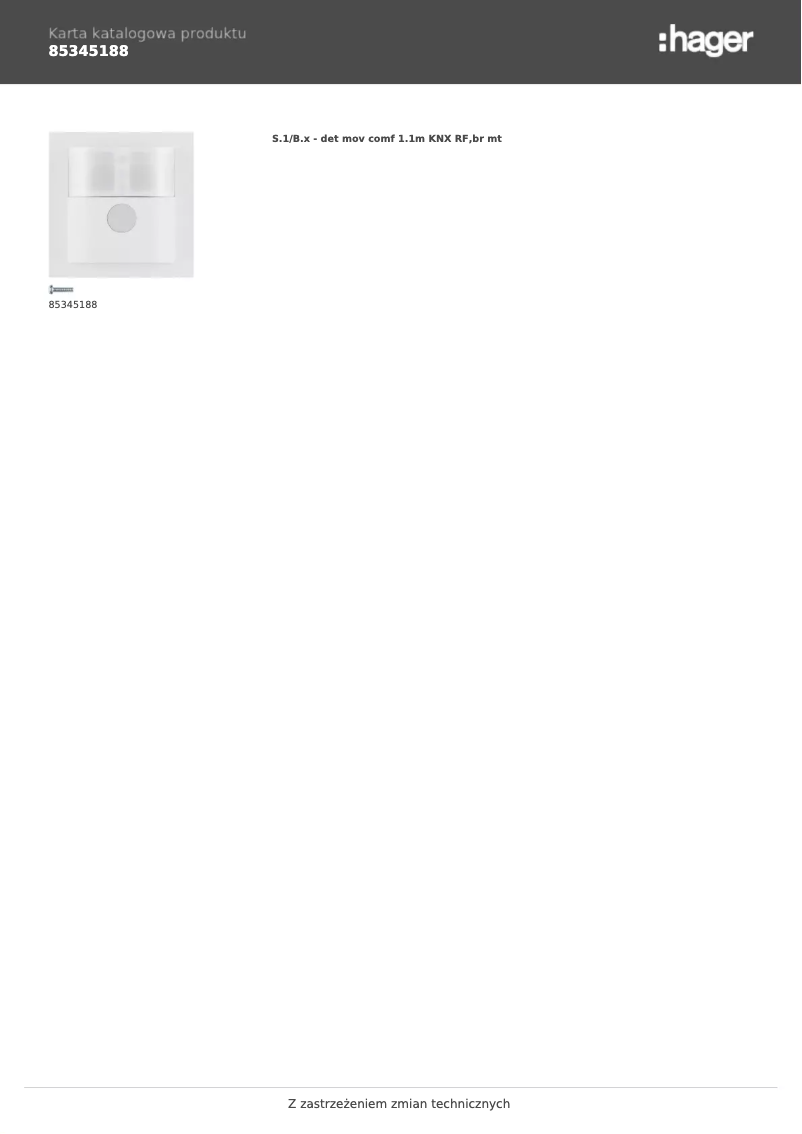 Page 1 de la notice Fiche technique Hager 85345188