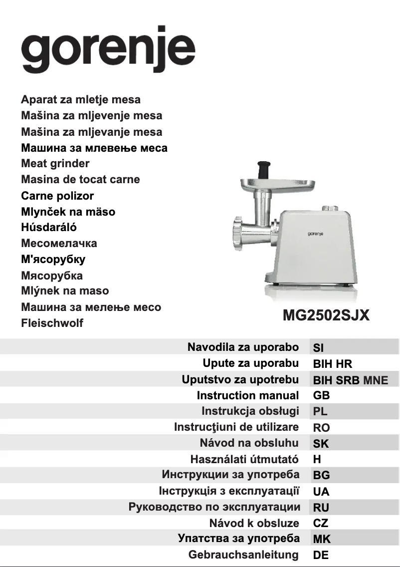 Page n°1 - Manuel utilisateur Gorenje MG2500SJW